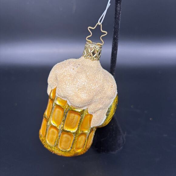 Miniature Frosty Foam Beer Mug Blown Glass Christmas Holiday Ornament 4" x 2" - Picture 6 of 12